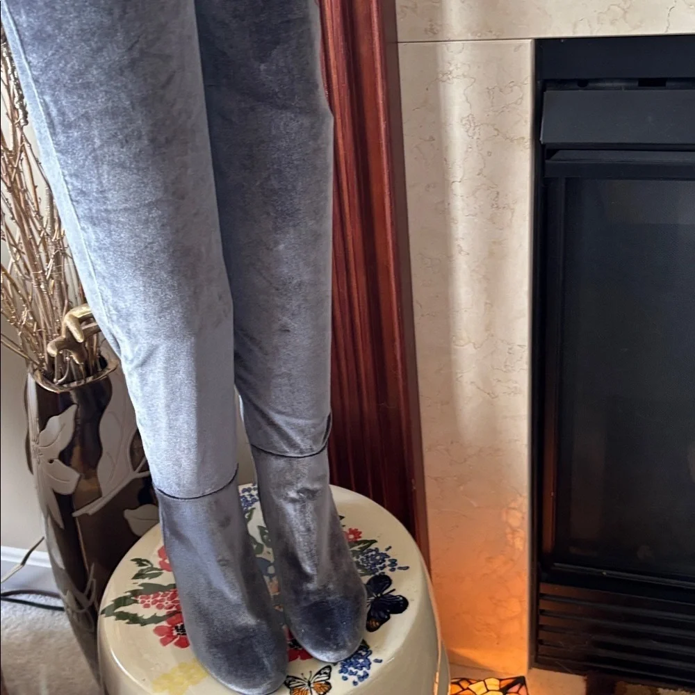 ALDO Belinna Over the Knee Gray Velvet Stretch Boots Block Heel Thigh High Party